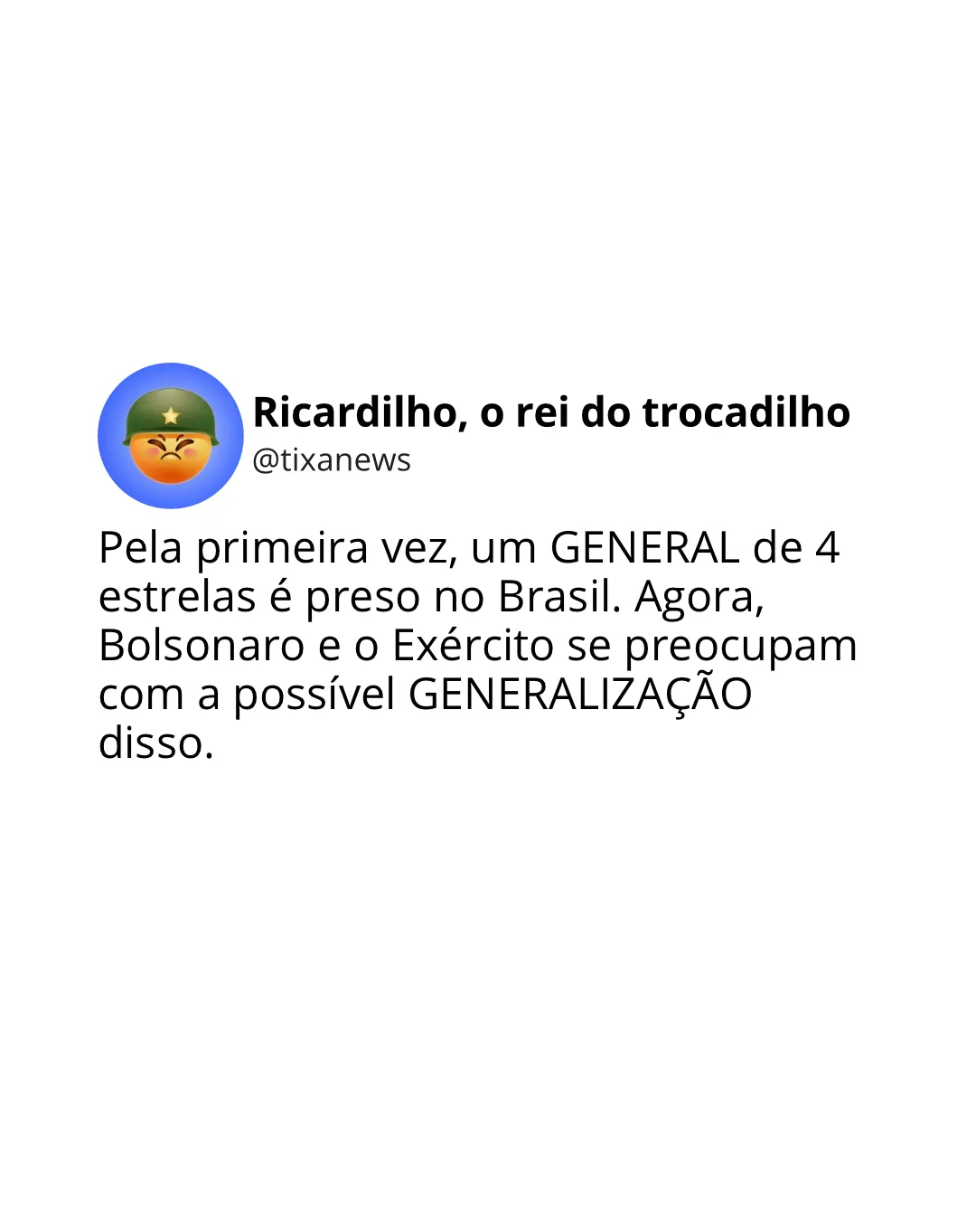 Capa: Um general de quatros estrelas com o cap na mão
