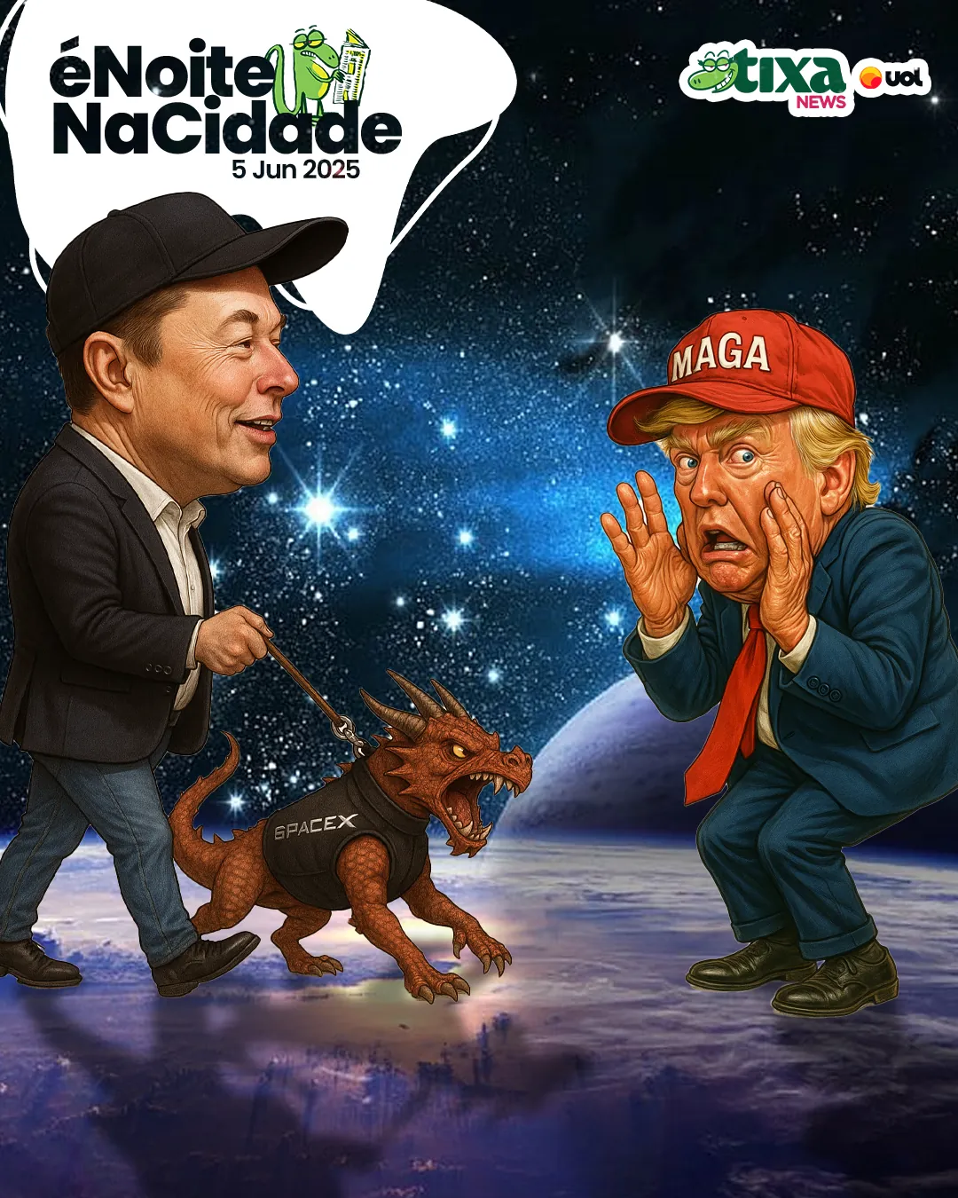 Capa: Musk tem um dragão (real oficial) pra usar contra Trump