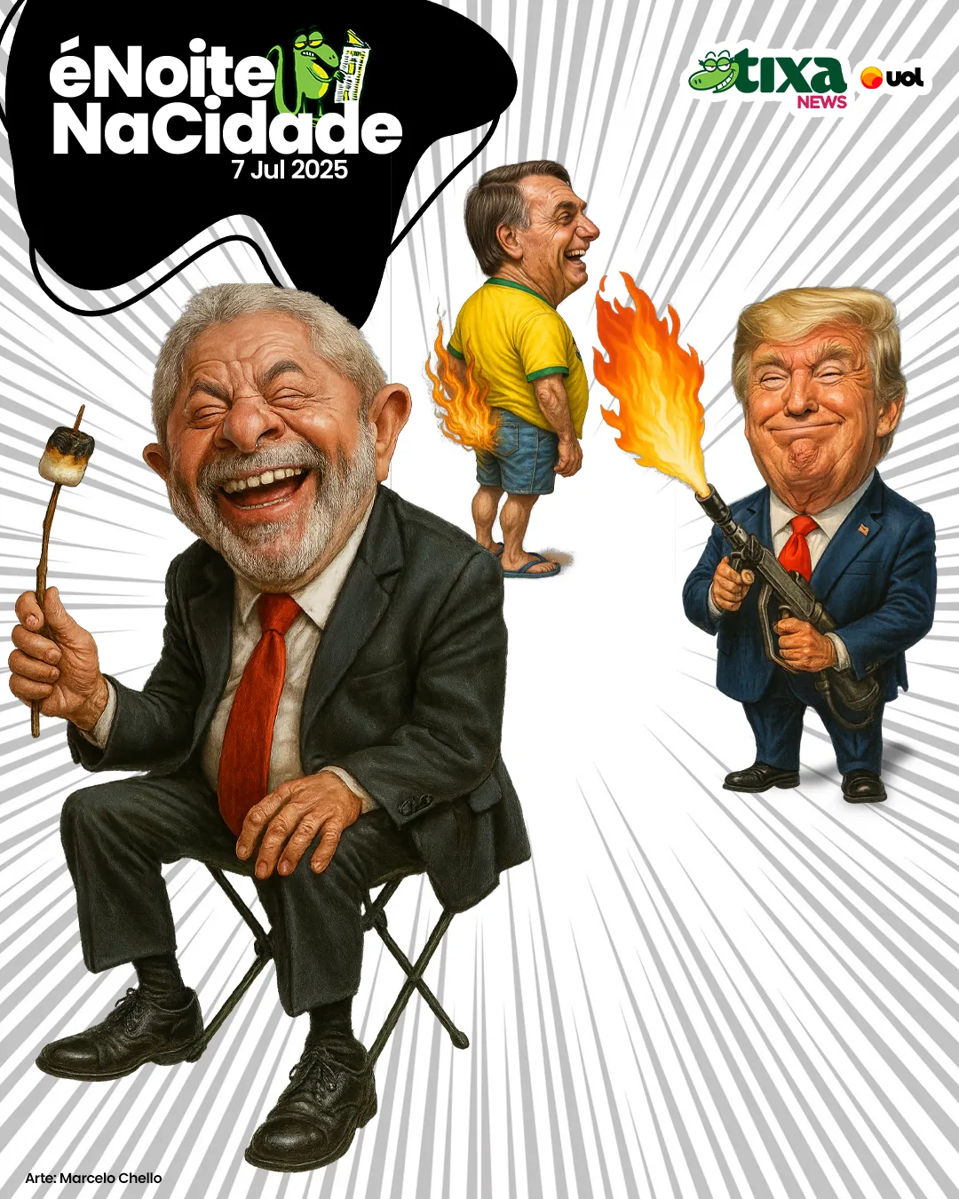 Capa: Trump solta o fósforo e Lula assa marshmallow